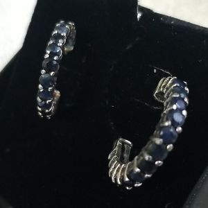 Genuine Sapphire Sterling Silver Hoop Earrings